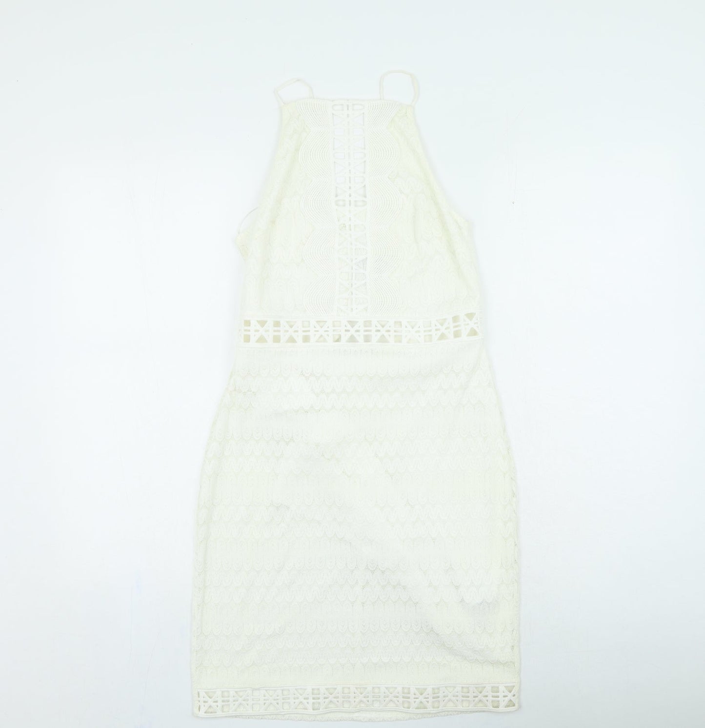 Topshop Womens Ivory Nylon Fit & Flare Size 10 Round Neck