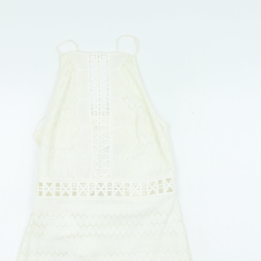 Topshop Womens Ivory Nylon Fit & Flare Size 10 Round Neck
