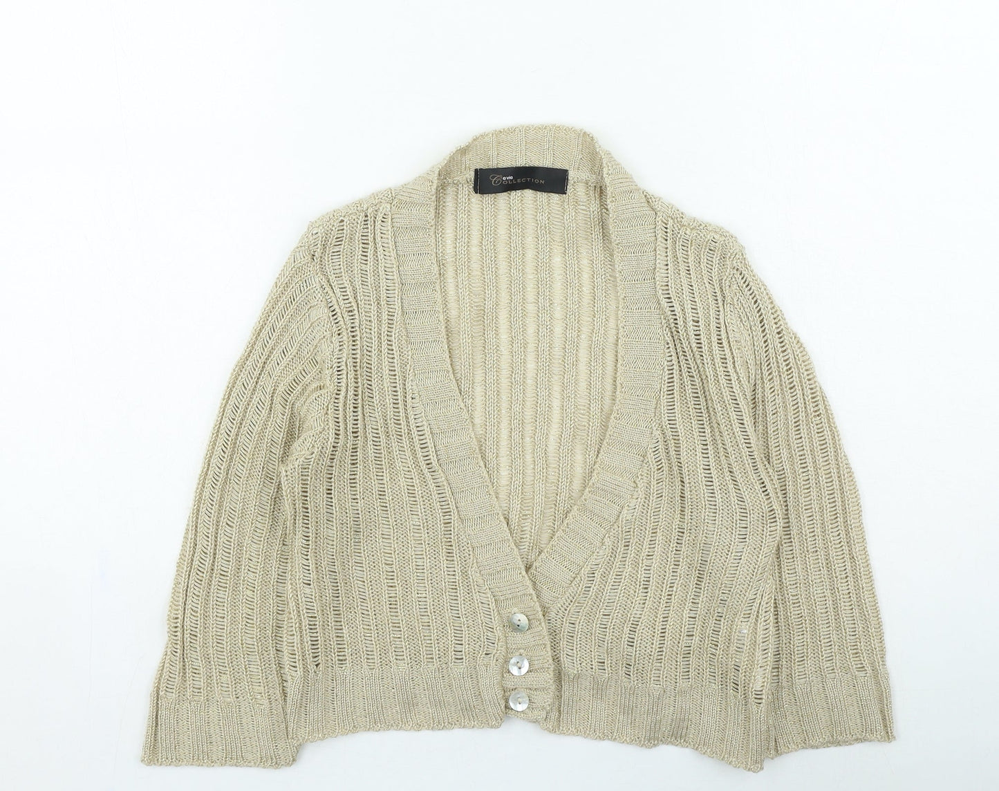 Evie Womens Gold V-Neck Acrylic Cardigan Jumper Size 14
