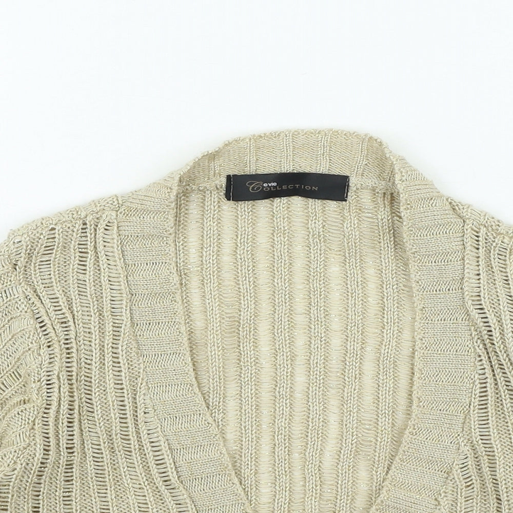 Evie Womens Gold V-Neck Acrylic Cardigan Jumper Size 14