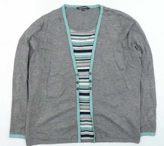 Bonmarche Womens Grey Round Neck Striped Viscose Pullover Jumper Size 16