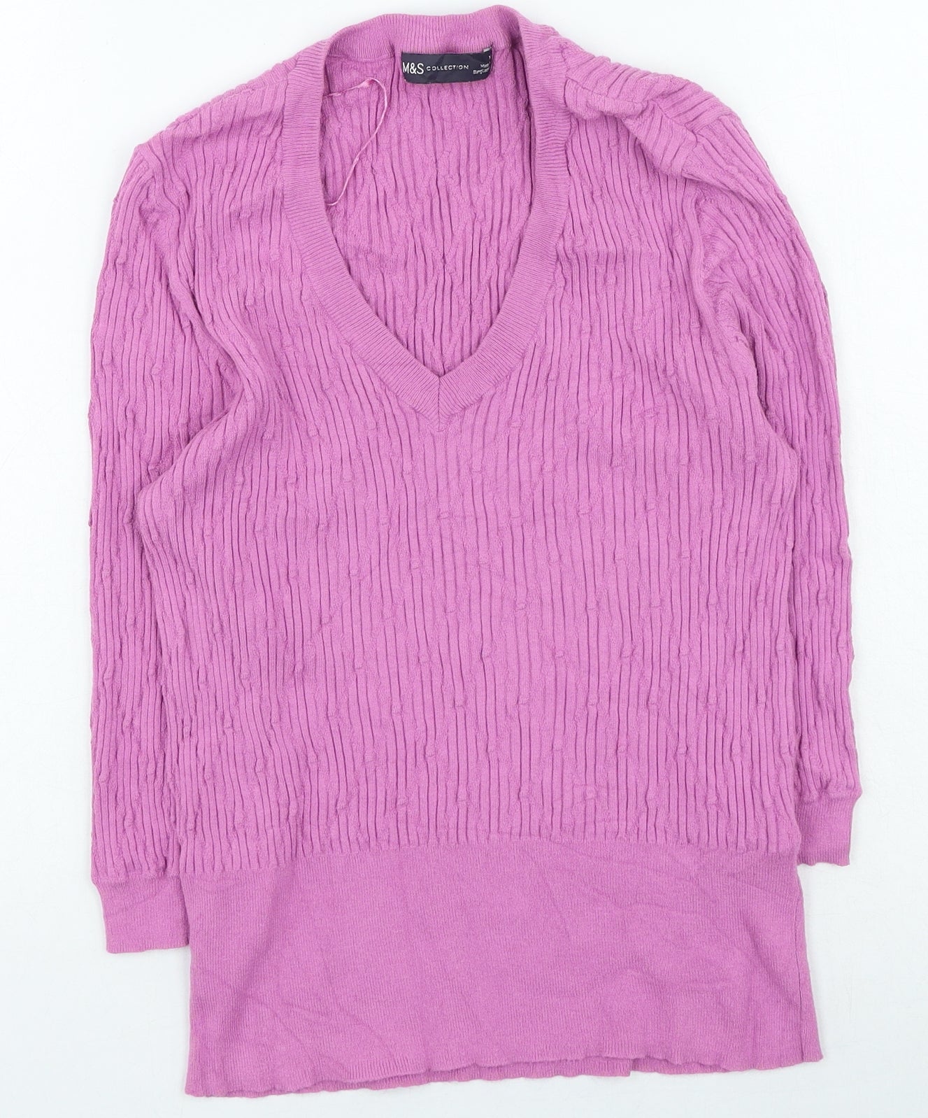 Marks and Spencer Womens Purple V-Neck Viscose Pullover Jumper Size 14