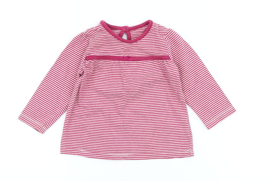 George Girls Pink Striped 100% Cotton A-Line Size 6-9 Months Crew Neck