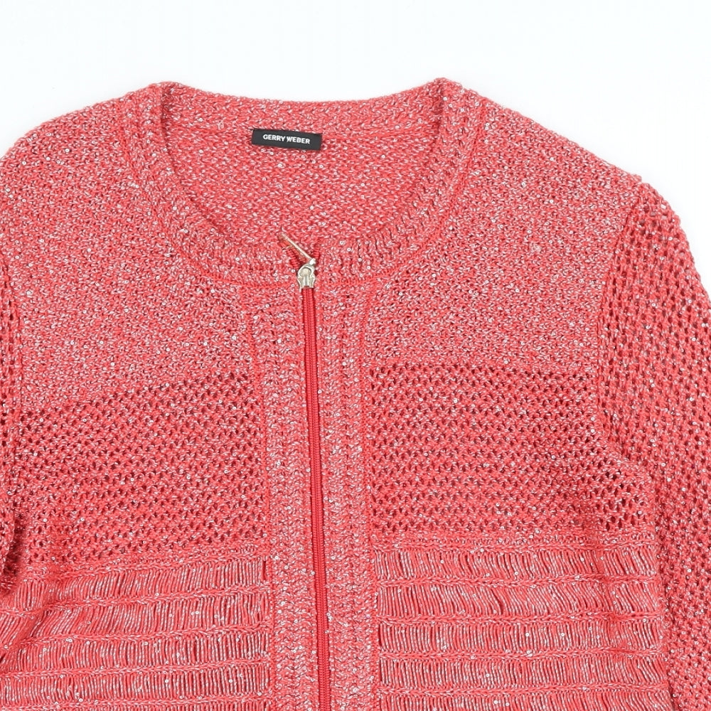 Gerry Weber Womens Red Scoop Neck Viscose Full Zip Jumper Size 14