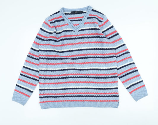 Isle Womens Blue Scoop Neck Striped Acrylic Pullover Jumper Size M