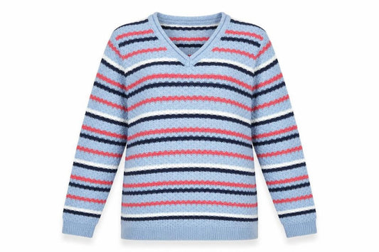 Isle Womens Blue Scoop Neck Striped Acrylic Pullover Jumper Size M