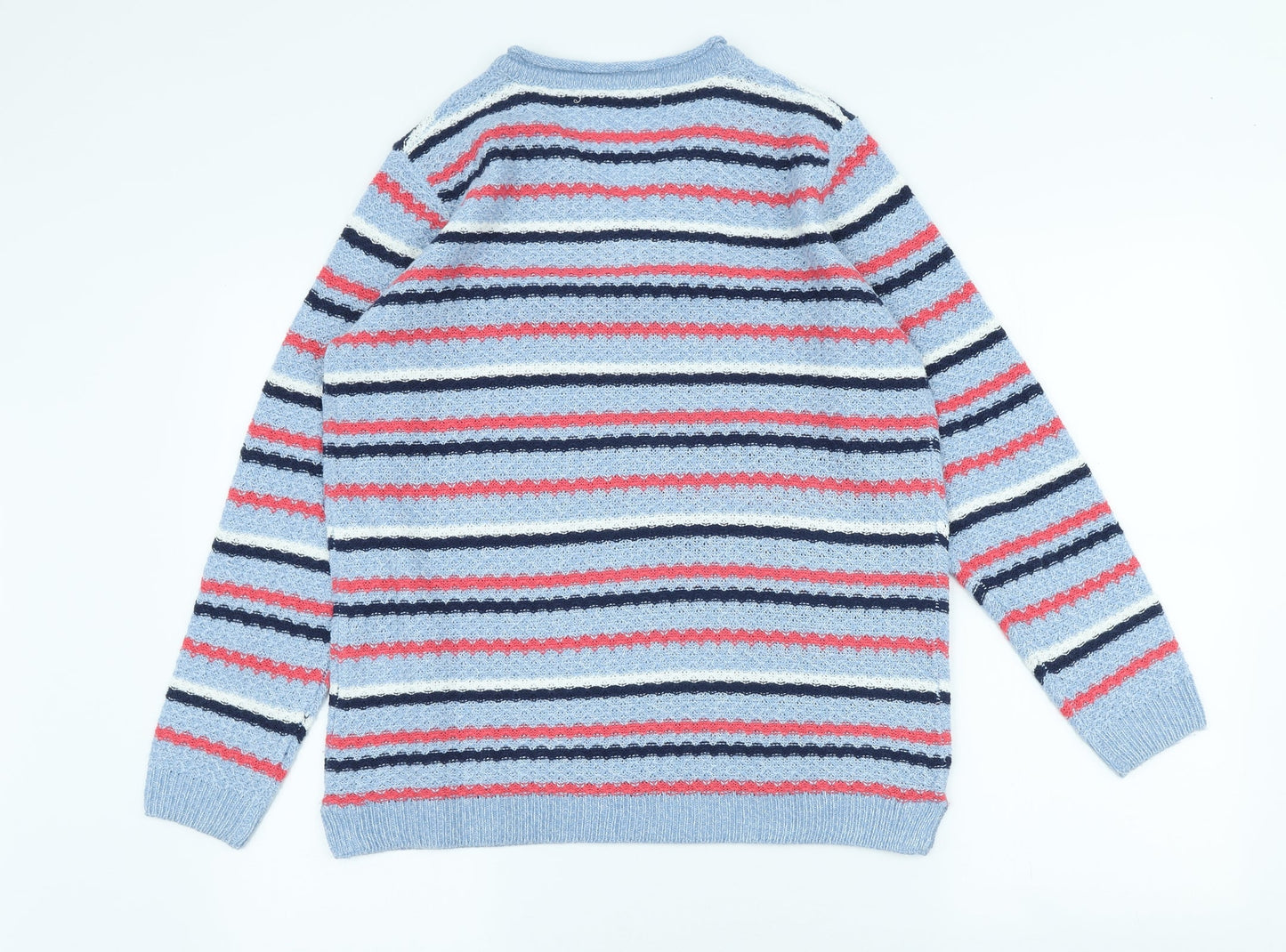 Isle Womens Blue Scoop Neck Striped Acrylic Pullover Jumper Size M