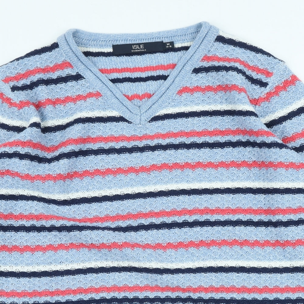 Isle Womens Blue Scoop Neck Striped Acrylic Pullover Jumper Size M