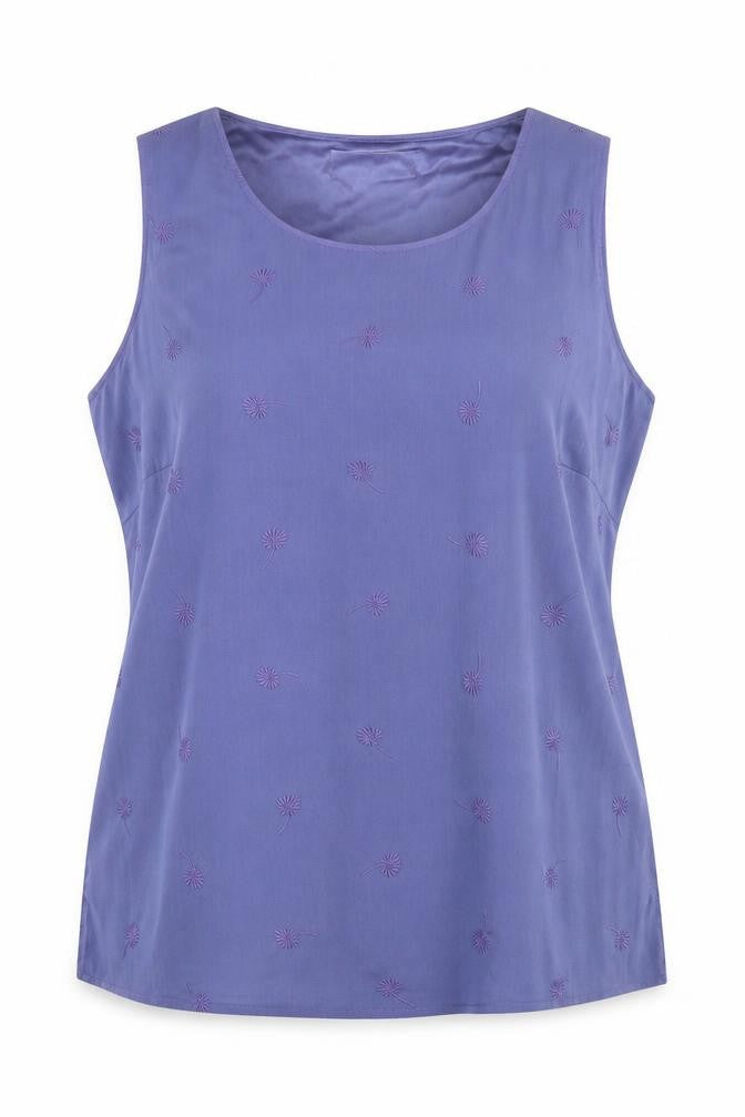 ELVI Womens Purple Floral Polyester Basic Blouse Size 16 Scoop Neck