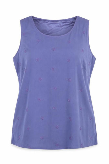 ELVI Womens Purple Floral Polyester Basic Blouse Size 16 Scoop Neck
