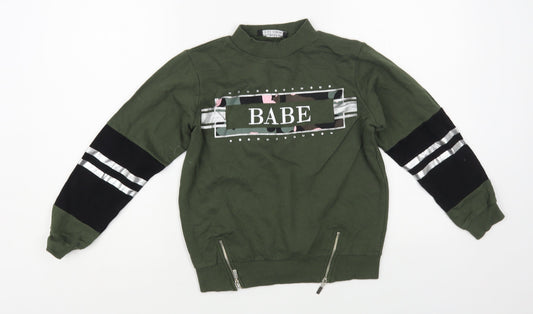 Select Girls Green Cotton Pullover Sweatshirt Size 10-11 Years Pullover - Babe