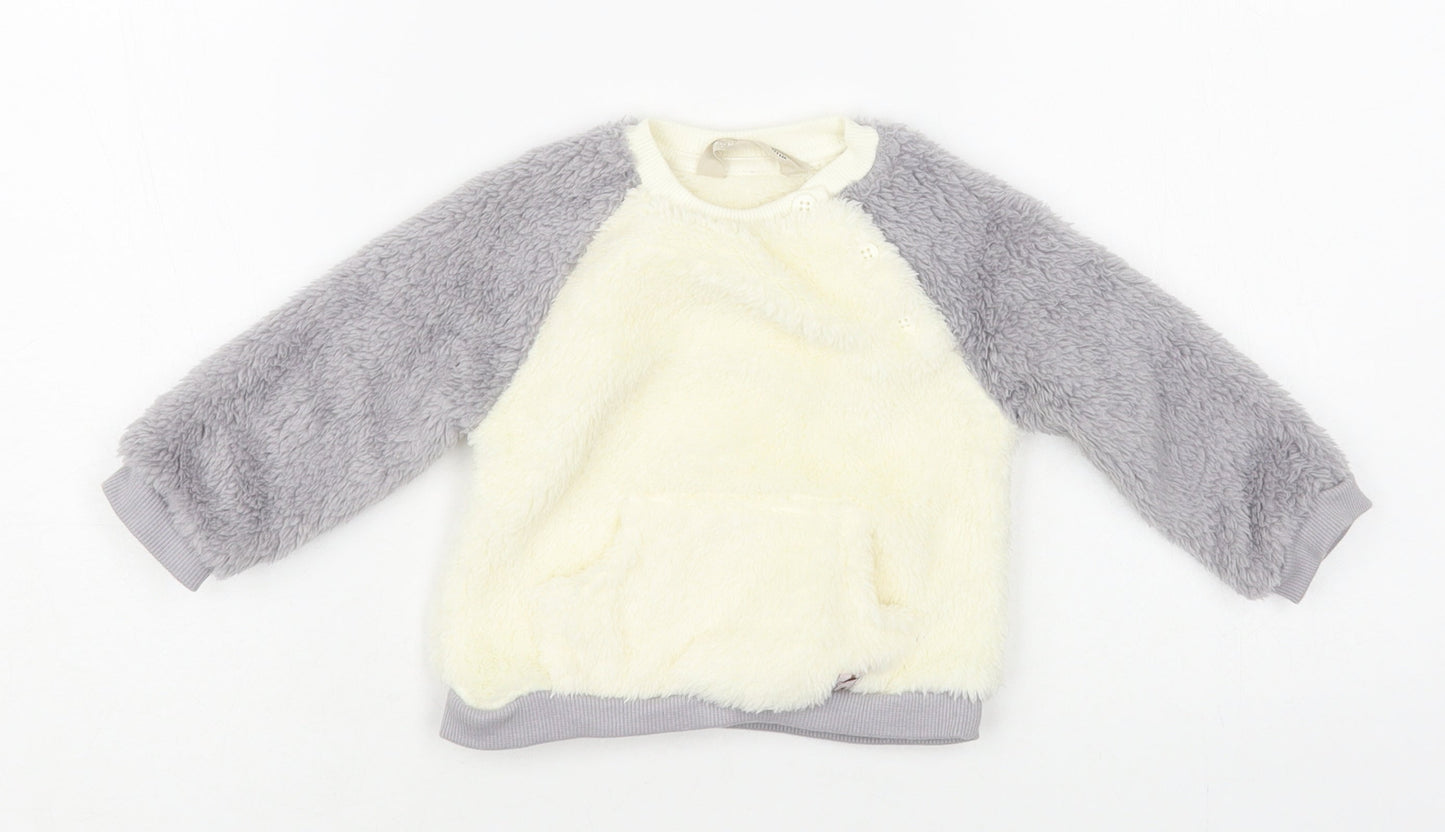 John Lewis Baby Ivory Colourblock Polyester Pullover Jumper Size 3-6 Months Button