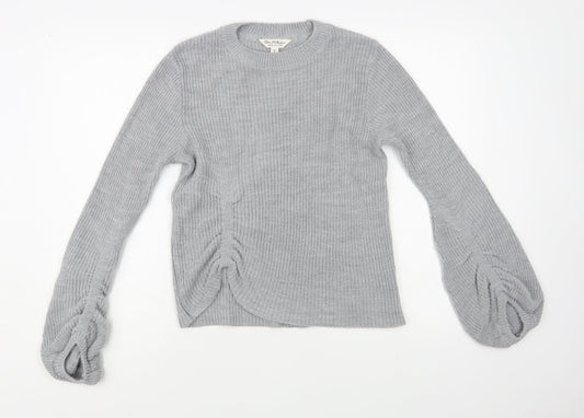 Miss Selfridge Womens Grey Crew Neck Acrylic Pullover Jumper Size 8