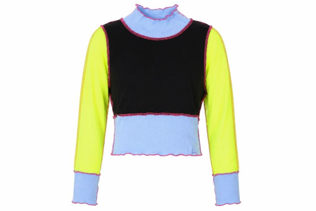 SheIn Womens Multicoloured Colourblock Polyester Cropped Blouse Size S High Neck