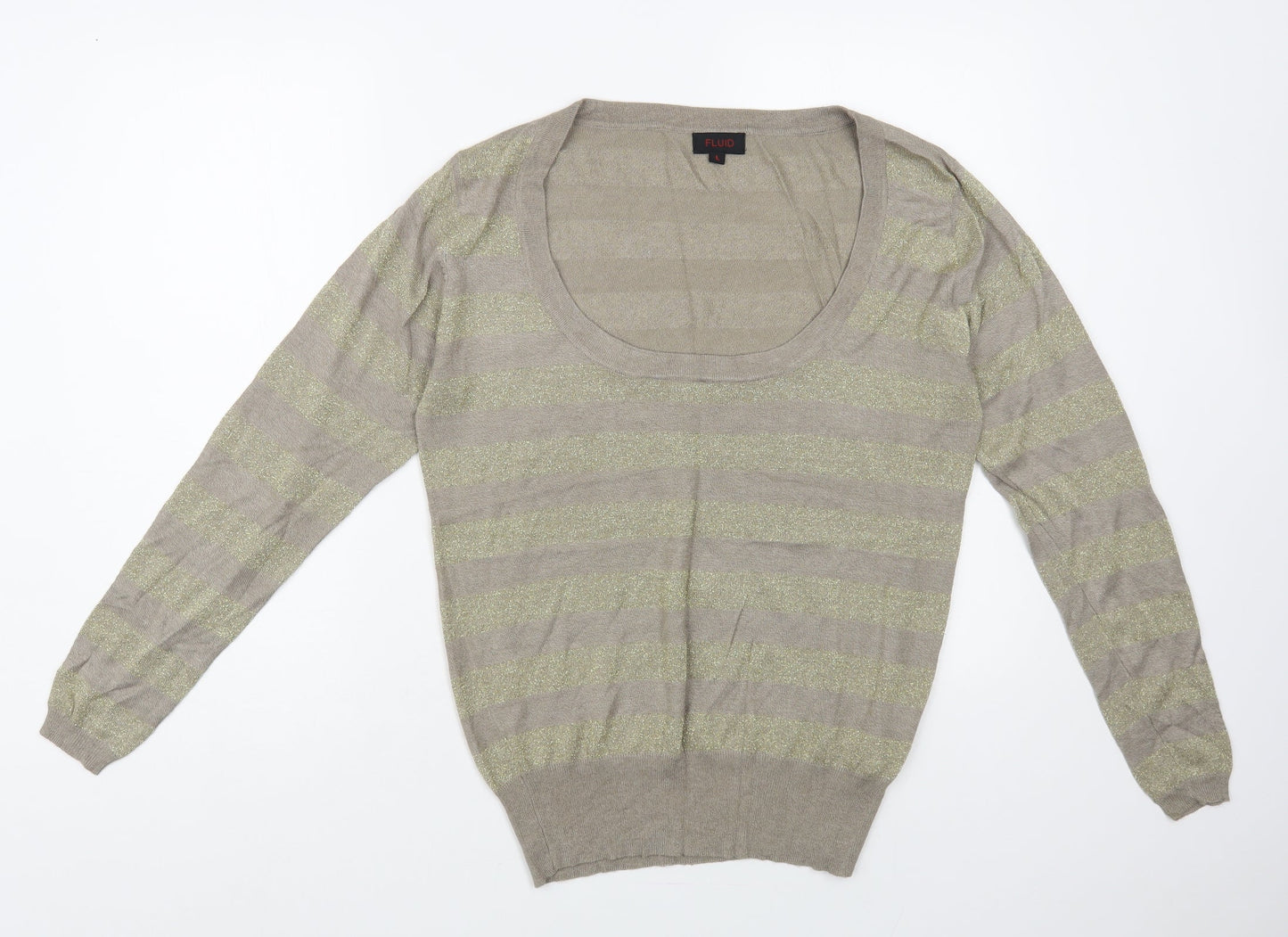 Fluid Womens Gold Scoop Neck Striped Viscose Pullover Jumper Size L