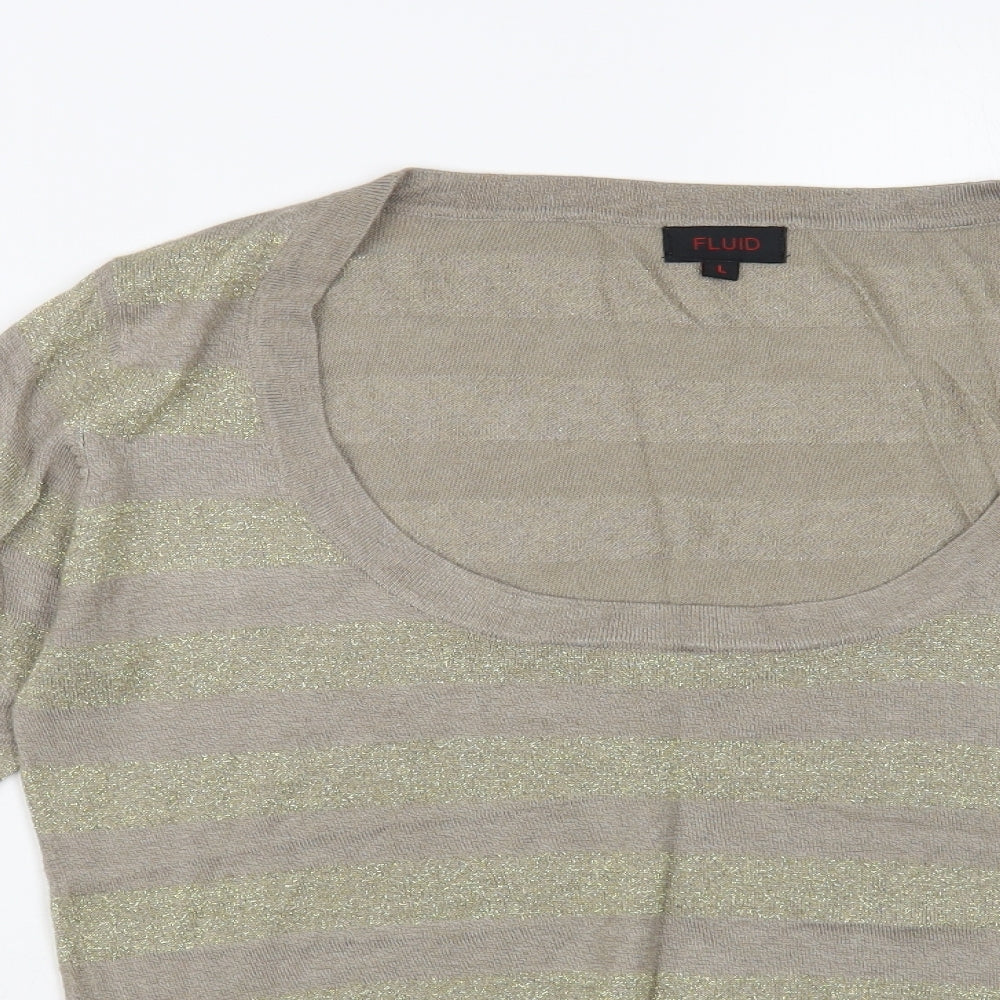 Fluid Womens Gold Scoop Neck Striped Viscose Pullover Jumper Size L