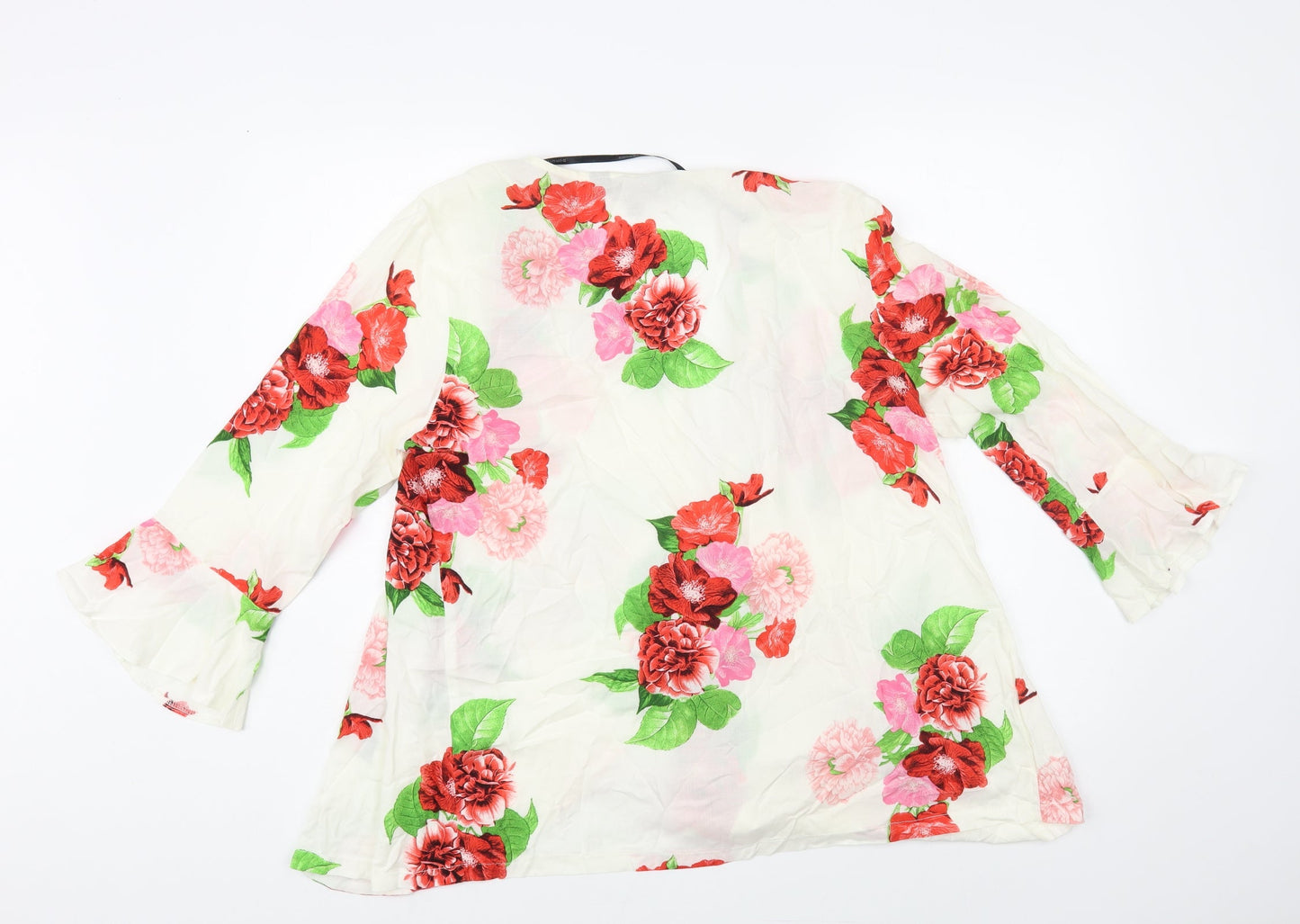 Dorothy Perkins Womens White Floral Viscose Kimono Blouse Size 12 V-Neck