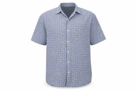 Atlantic Bay Mens Blue Plaid Polyester Button-Up Size M Collared Button