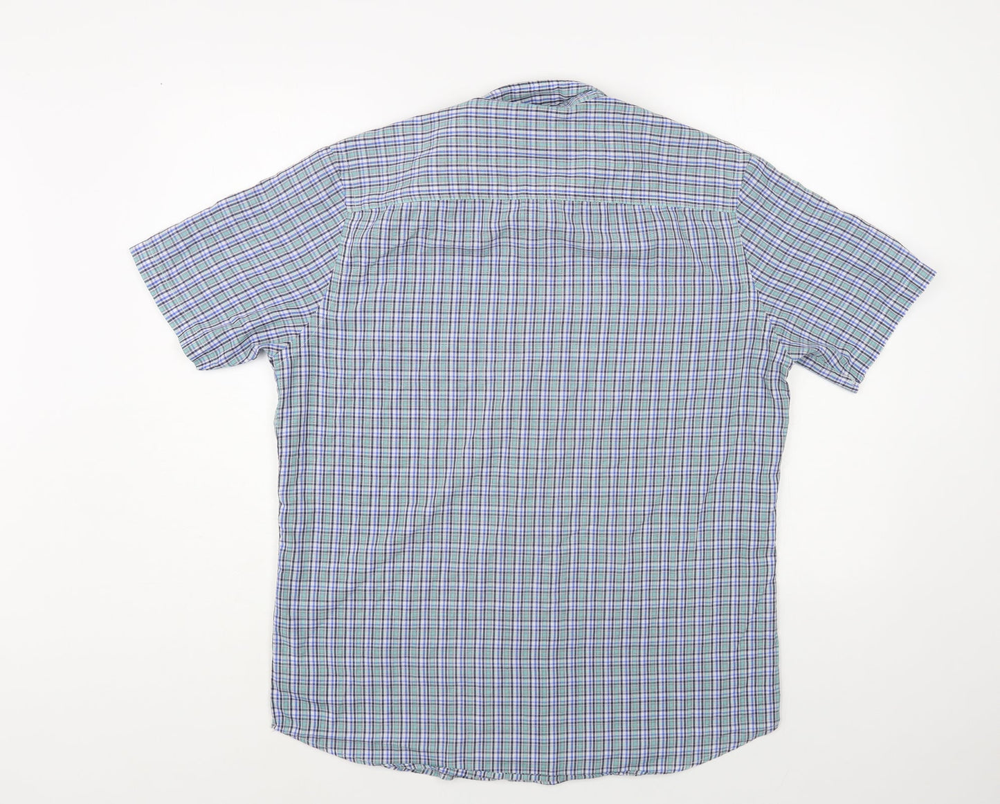 Atlantic Bay Mens Blue Plaid Polyester Button-Up Size M Collared Button