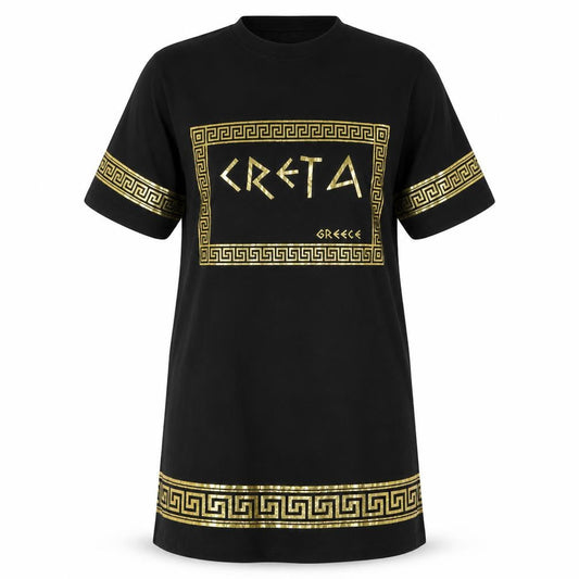Prteworn Womens Black Cotton Tunic T-Shirt Size M Crew Neck - Greece