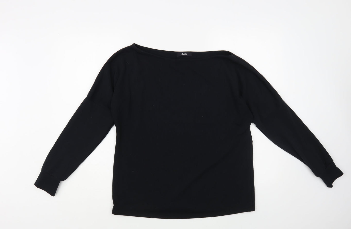 Studio Womens Black Polyester Basic Blouse Size 8 Boat Neck