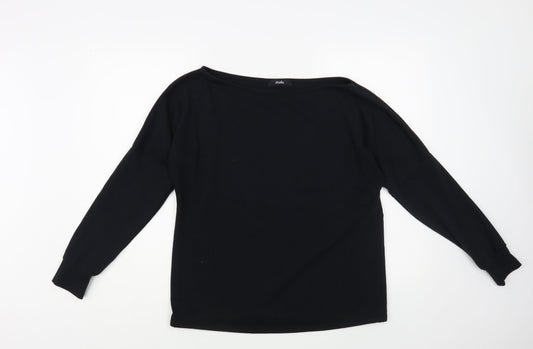 Studio Womens Black Polyester Basic Blouse Size 8 Boat Neck
