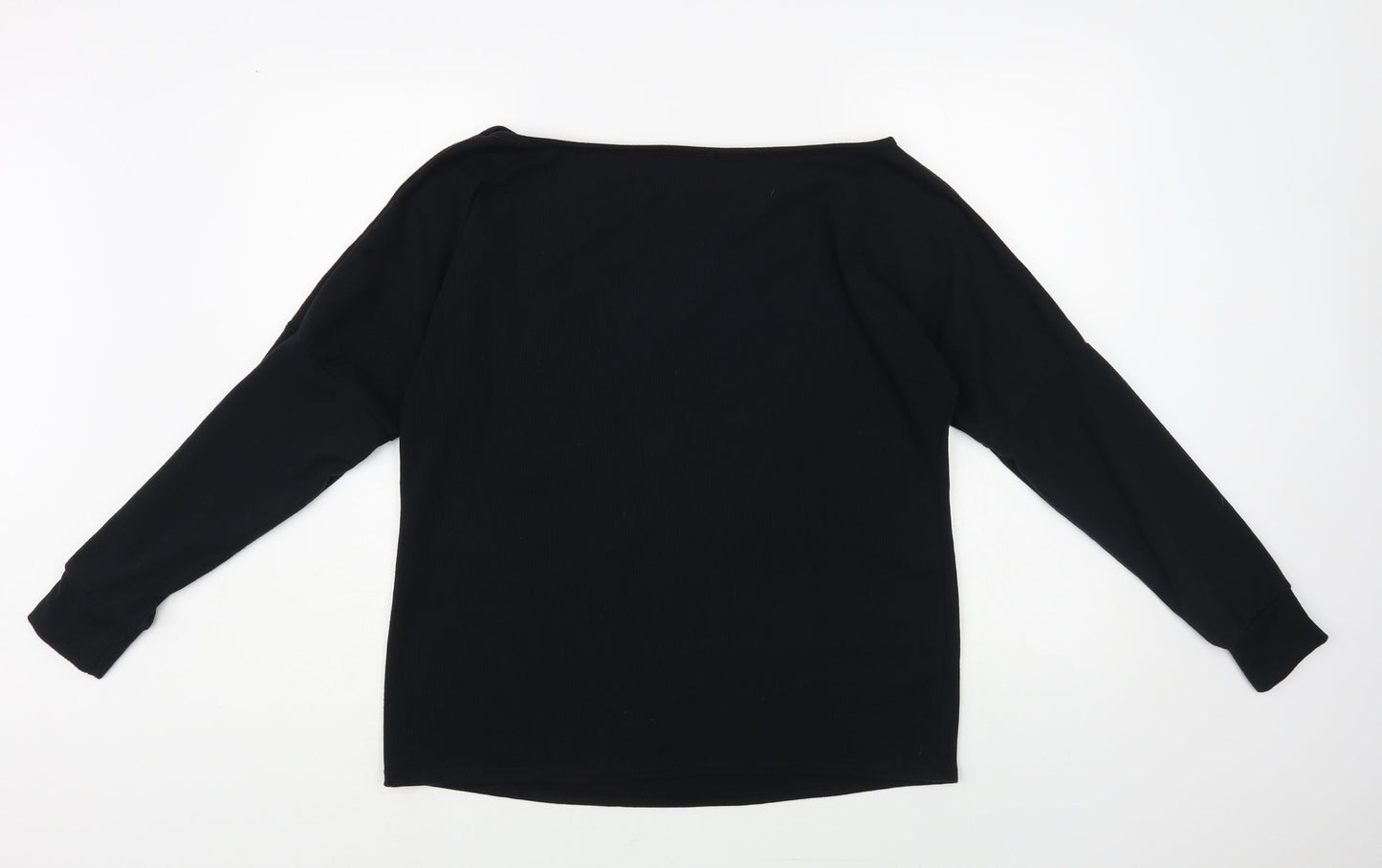 Studio Womens Black Polyester Basic Blouse Size 8 Boat Neck