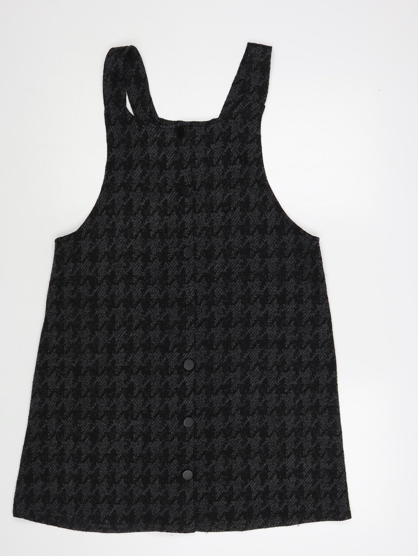 New Look Womens Grey Houndstooth Acrylic Pinafore/Dungaree Dress Size 4 Scoop Neck Pullover