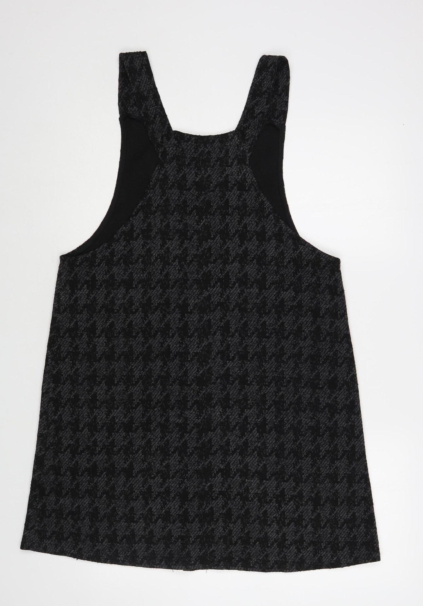 New Look Womens Grey Houndstooth Acrylic Pinafore/Dungaree Dress Size 4 Scoop Neck Pullover
