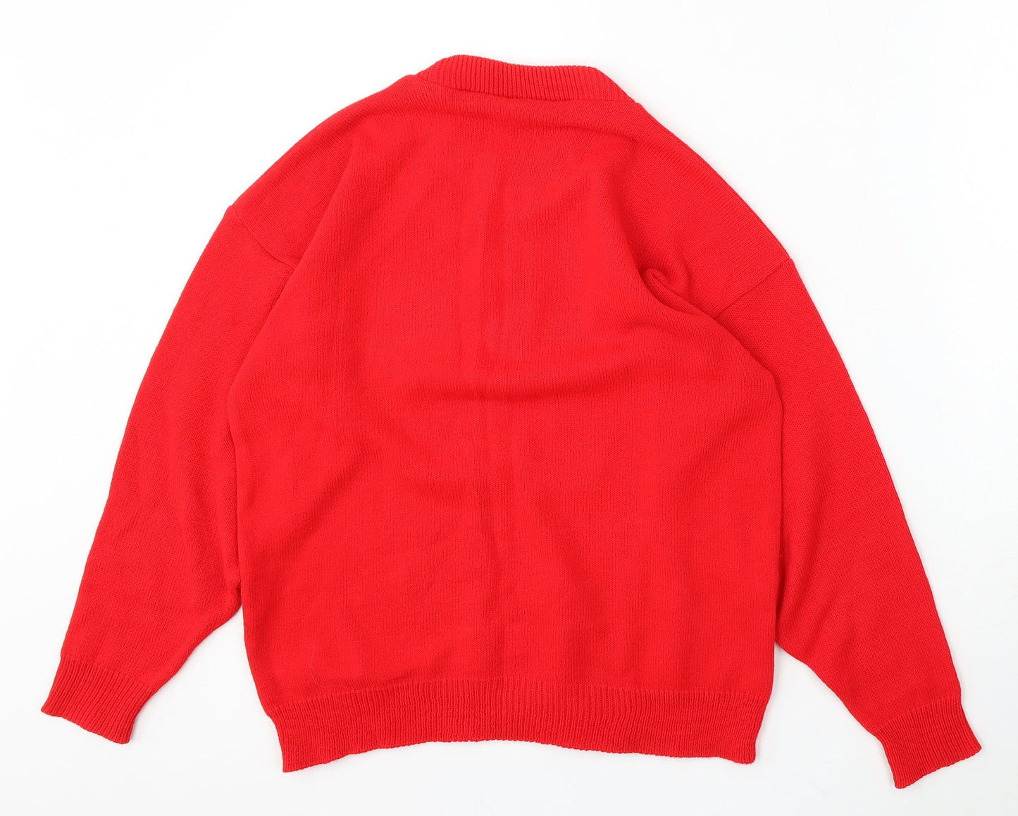 Preworn Womens Red Round Neck Acrylic Cardigan Jumper Size M