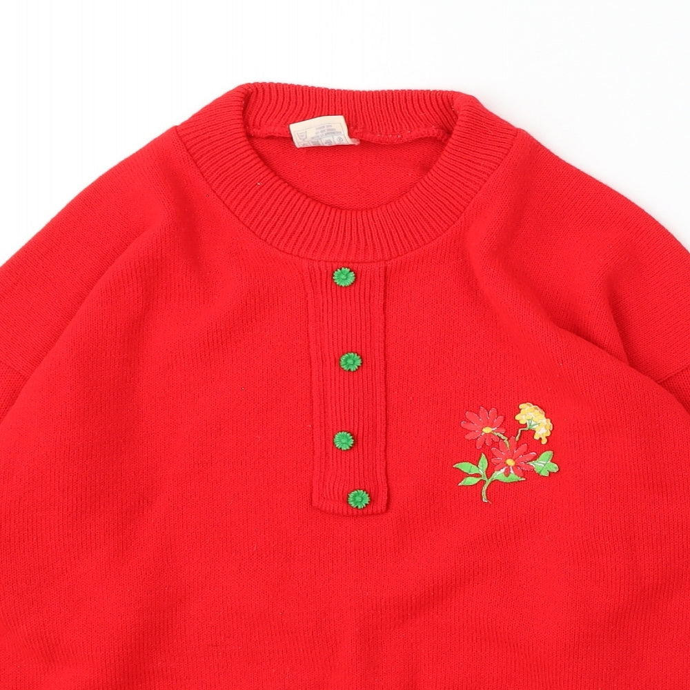 Preworn Womens Red Round Neck Acrylic Cardigan Jumper Size M