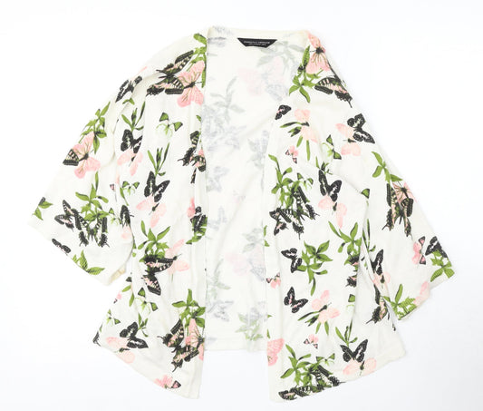 Dorothy Perkins Womens White V-Neck Floral Cotton Cardigan Jumper Size 12
