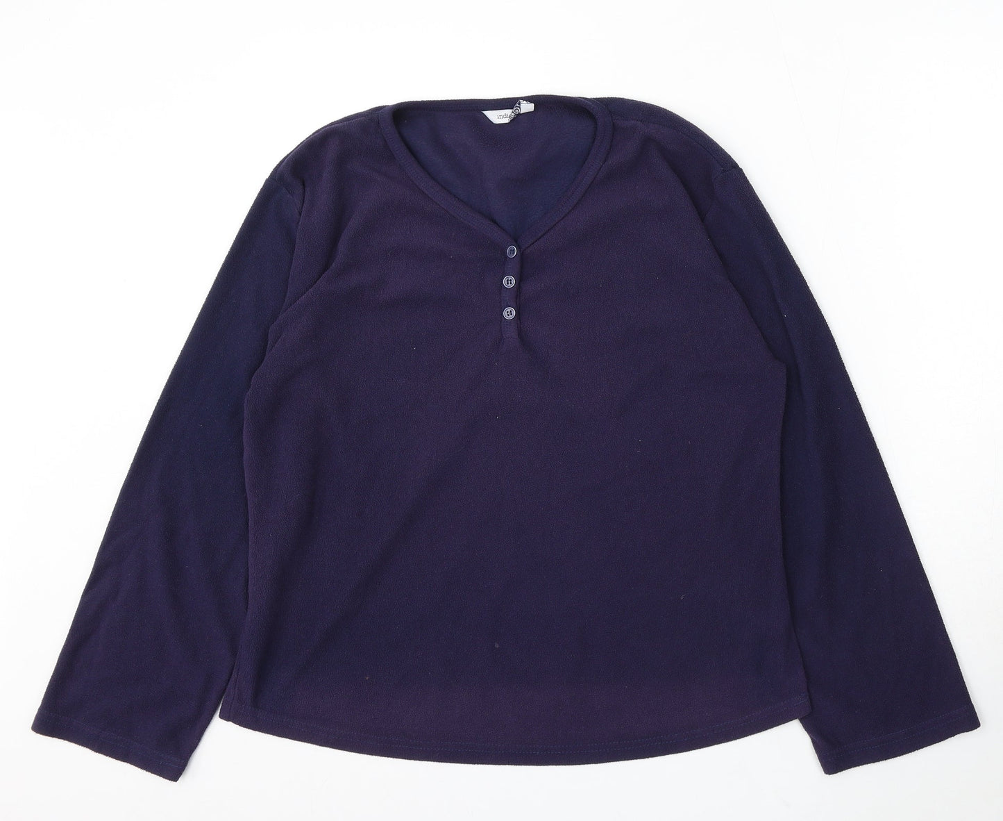 Indigo Womens Blue V-Neck Polyester Pullover Jumper Size 14