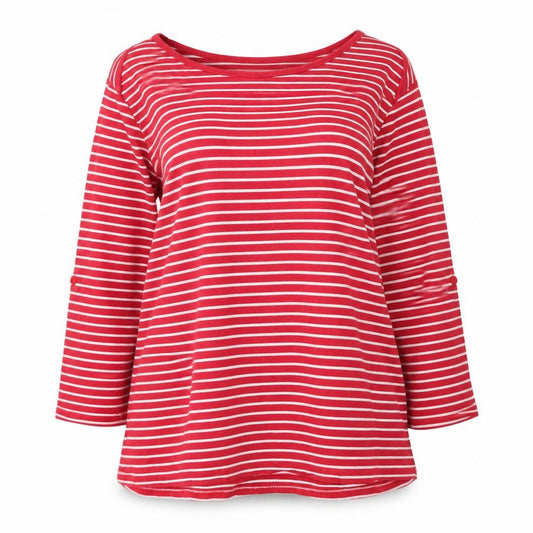 Intuition Womens Red Round Neck Striped Cotton Pullover Jumper Size 16