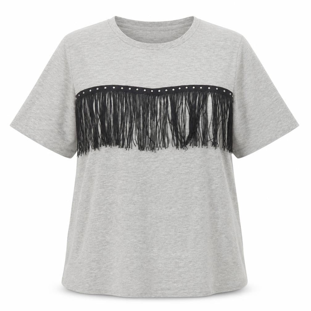Preworn Womens Grey Polyester Basic T-Shirt Size 16 Round Neck