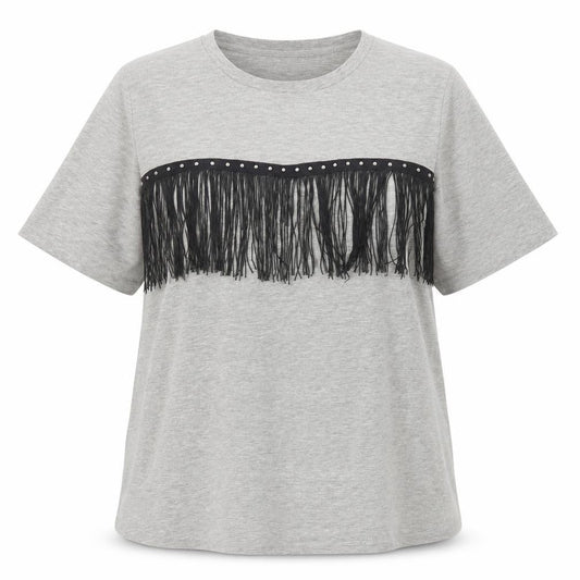Preworn Womens Grey Polyester Basic T-Shirt Size 16 Round Neck
