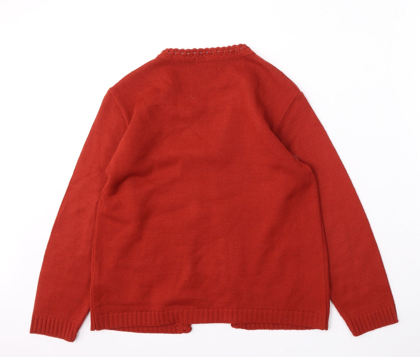 Merry Gold Womens Red Round Neck Striped Acrylic Cardigan Jumper Size M