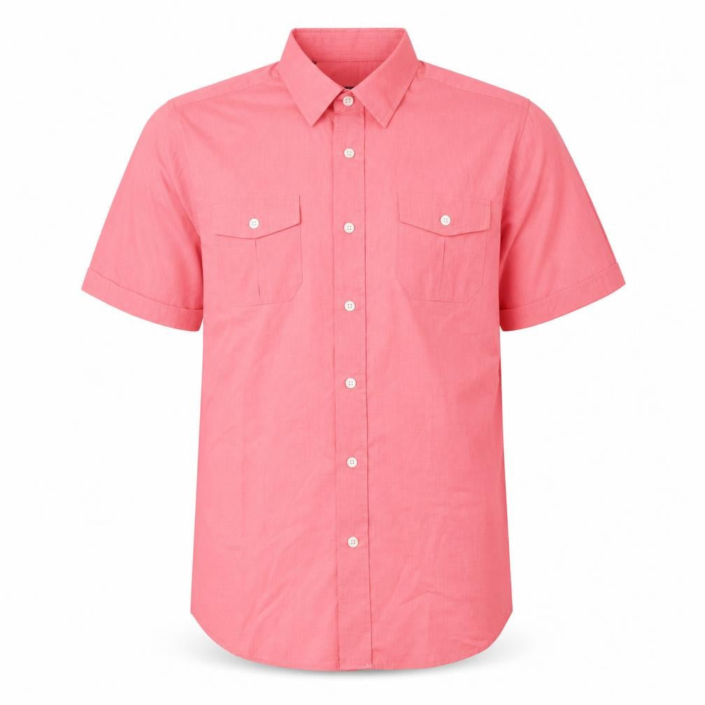 Premier Man Mens Pink Polyester Button-Up Size M Collared Button