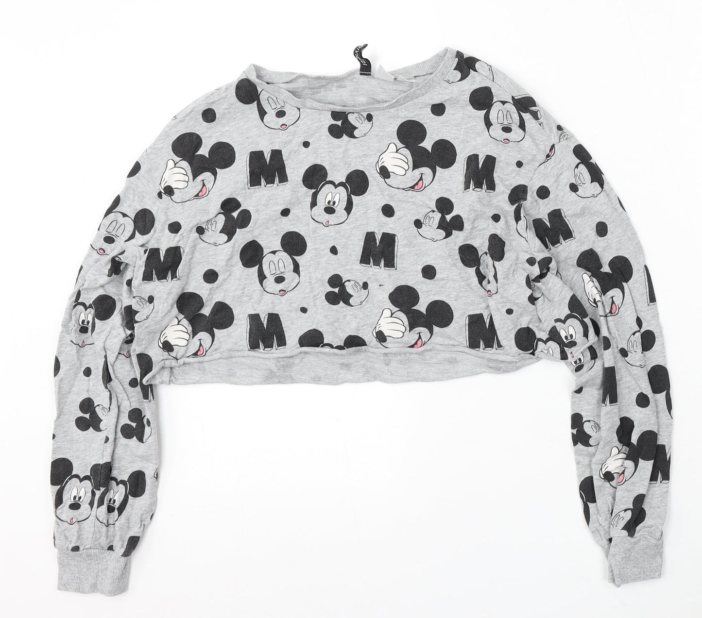 Divided by H&M Womens Grey Round Neck Geometric Cotton Pullover Jumper Size M - Disney, Mickey Mouse