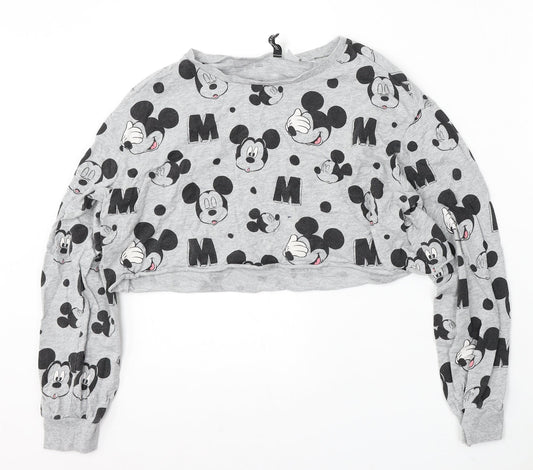Divided by H&M Womens Grey Round Neck Geometric Cotton Pullover Jumper Size M - Disney, Mickey Mouse