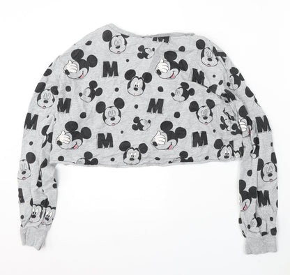 Preloved Divided by H&M Womens Grey Round Neck Geometric Cotton Pullover Jumper Size M - Disney, Mickey Mouse - Back