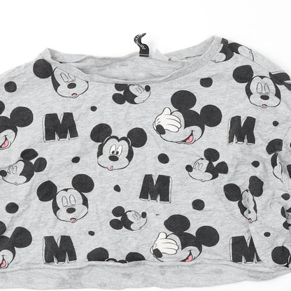 Preloved Divided by H&M Womens Grey Round Neck Geometric Cotton Pullover Jumper Size M - Disney, Mickey Mouse - Detail