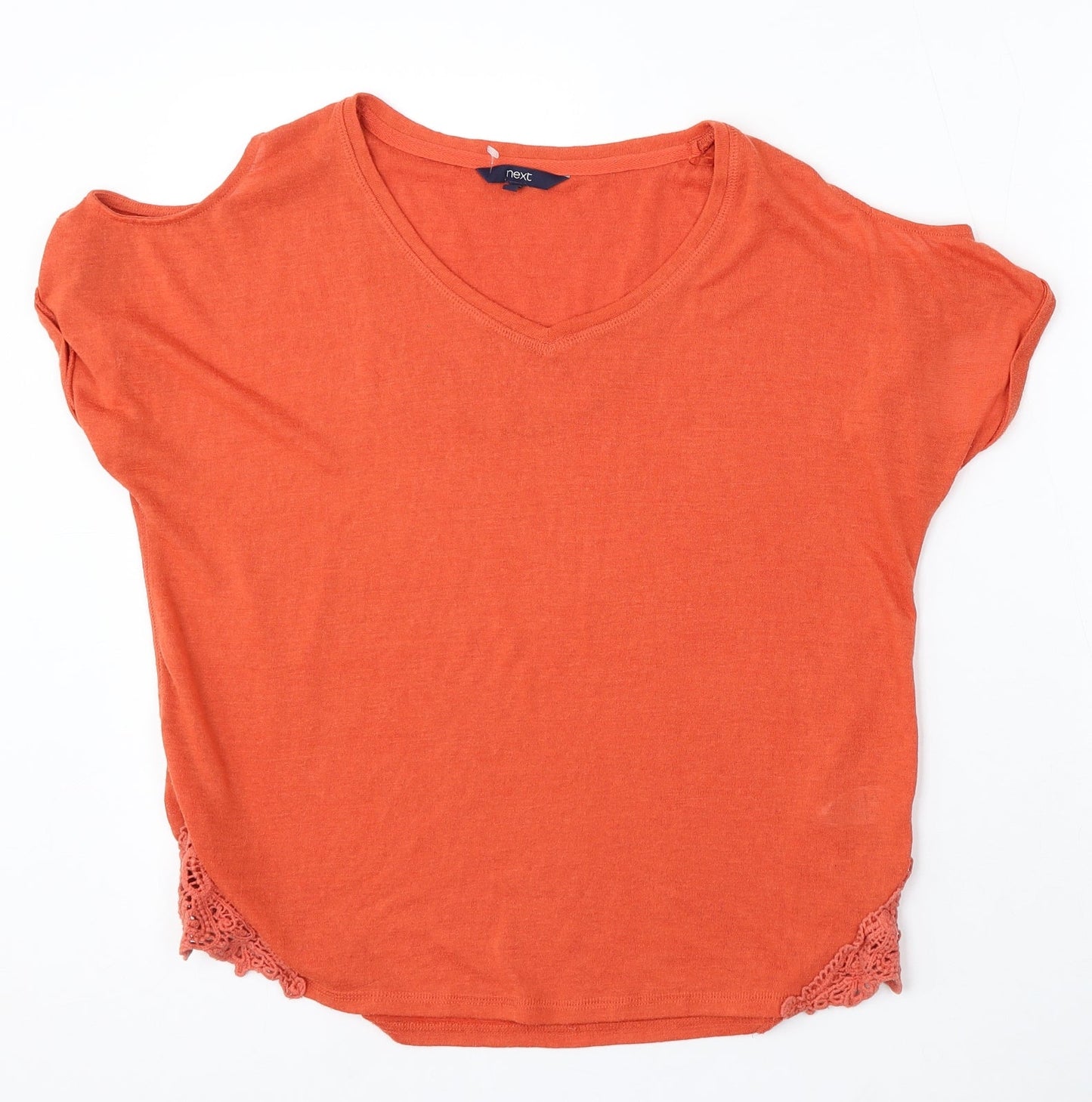 NEXT Womens Orange V-Neck Polyester Pullover Jumper Size 12 - Cold Shoulder