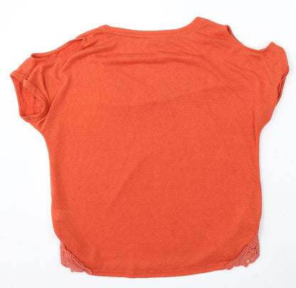 Next Womens Orange V-Neck Polyester Pullover Jumper Size 12 - Cold Shoulder