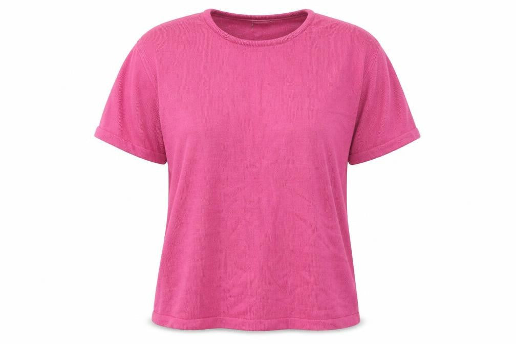 Janique Womens Pink Acrylic Basic T-Shirt Size M Round Neck