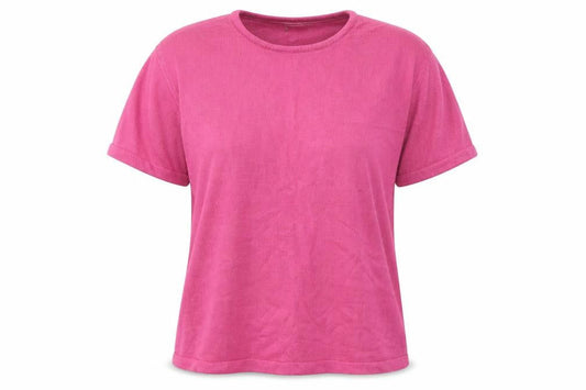 Janique Womens Pink Acrylic Basic T-Shirt Size M Round Neck