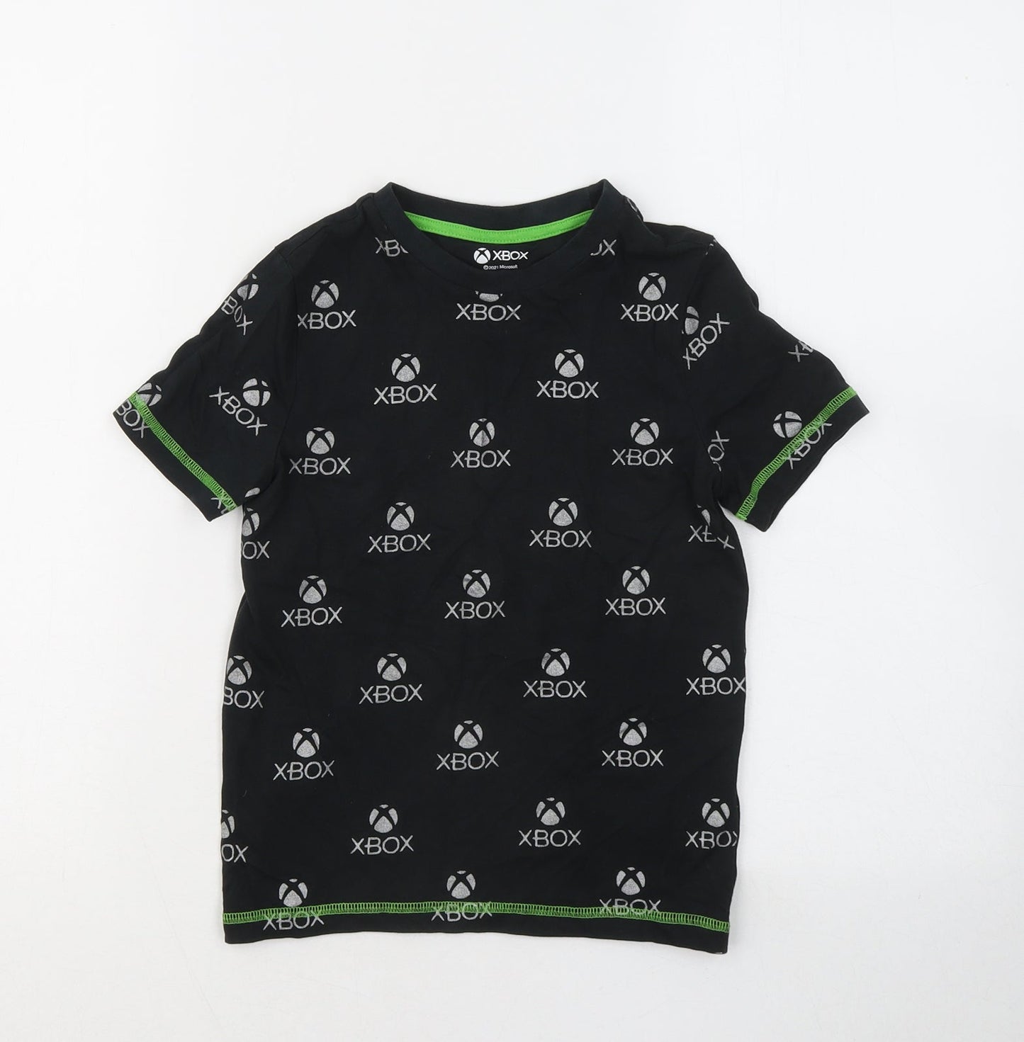 F&F Boys Black Geometric Cotton Basic T-Shirt Size 5-6 Years Round Neck - Xbox