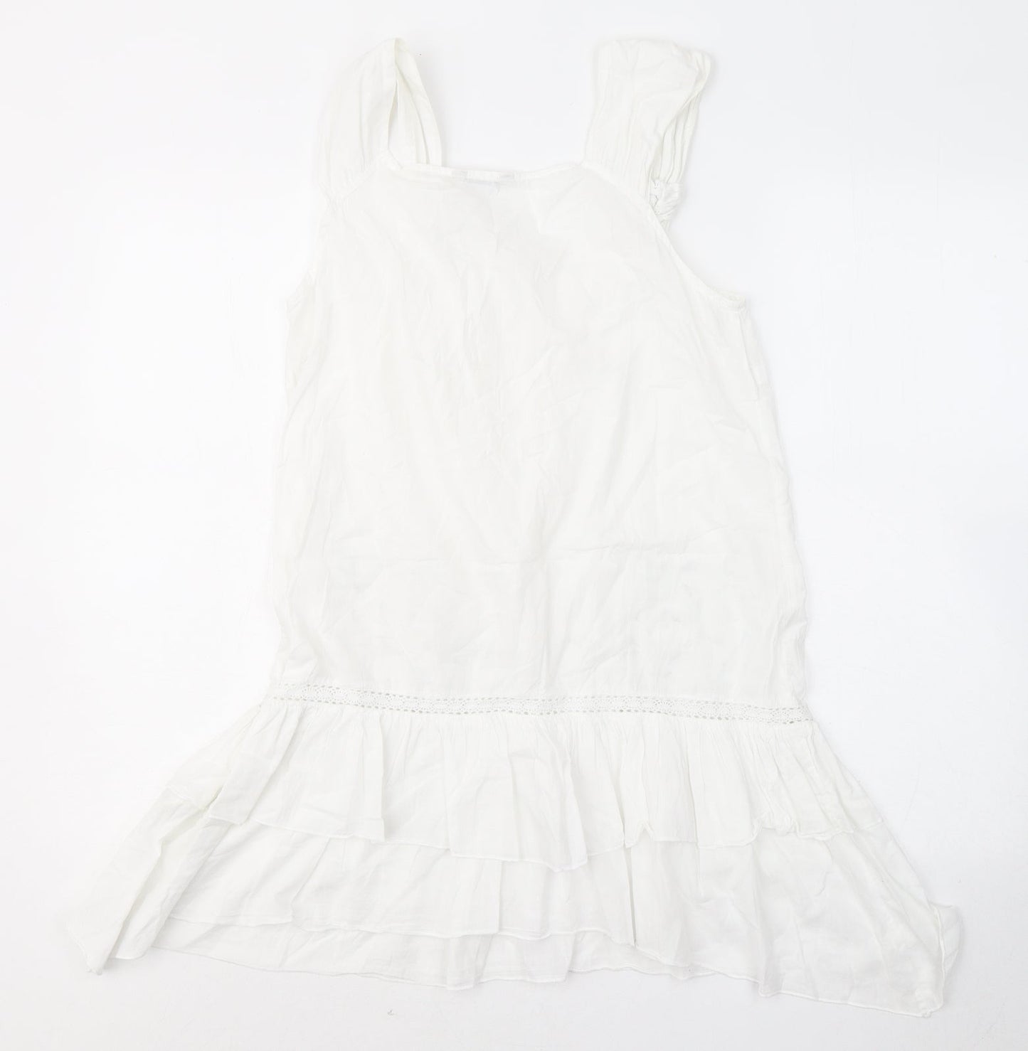 Marks and Spencer Womens White Floral Cotton Basic Tank Size 12 Round Neck