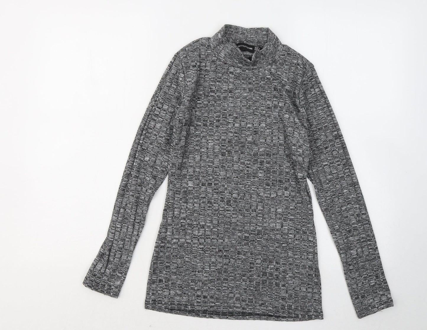 PRETTYLITTLETHING Womens Grey Mock Neck Polyester Pullover Jumper Size 8