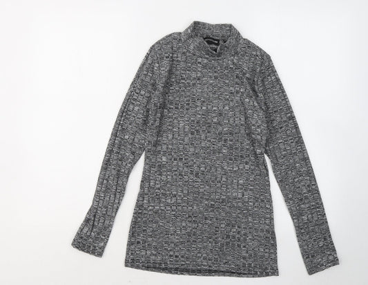 PRETTYLITTLETHING Womens Grey Mock Neck Polyester Pullover Jumper Size 8